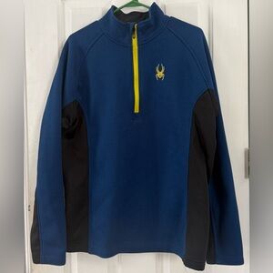 Spyder Blue and Black Pullover with Yellow Neon Zipper Accent